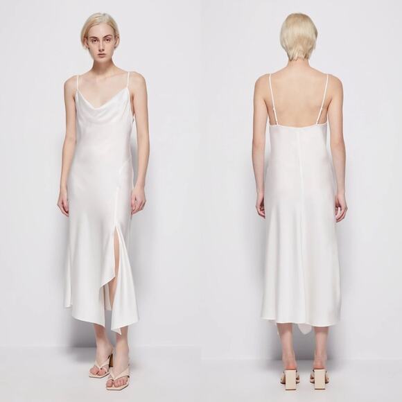 Jonathan Simkhai Nellie Satin Bias-Cut Slip Midi Dress in White Size 8 - Picture 1 of 9